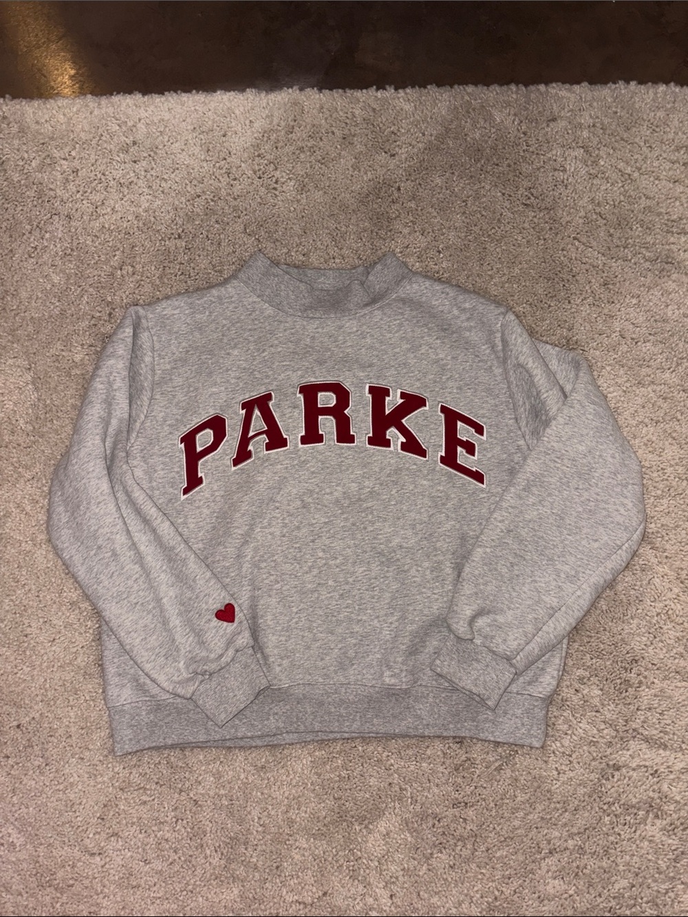 Women's Gray Crewneck Sweatshirt with Red 'PARKE' Logo